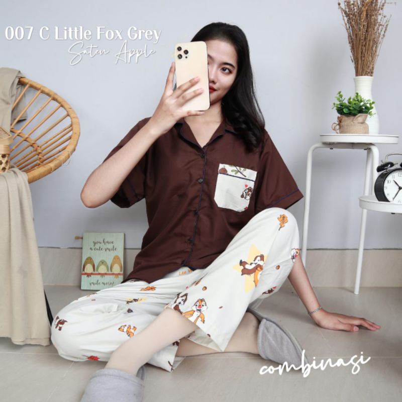 Baju Tidur Piyama Wanita Dewasa Piyama Baju Santai Motif Bunga-Little fox gray