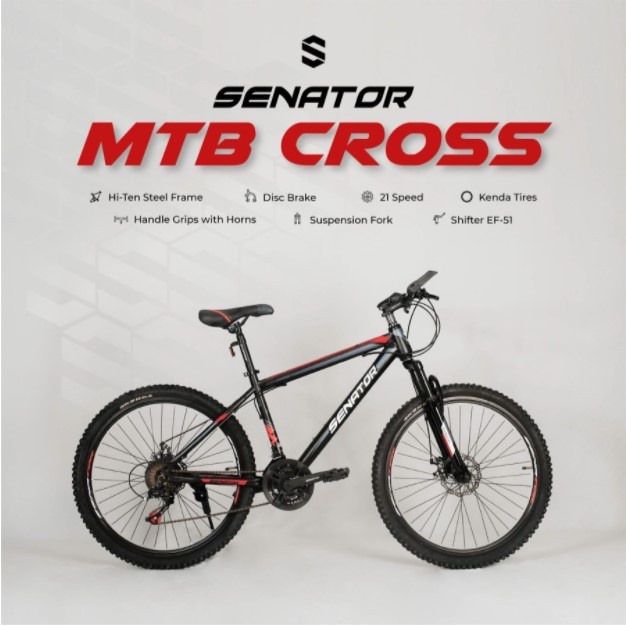 Sepeda Gunung MTB 26 Senator Disc Brake - Hitam Merah
