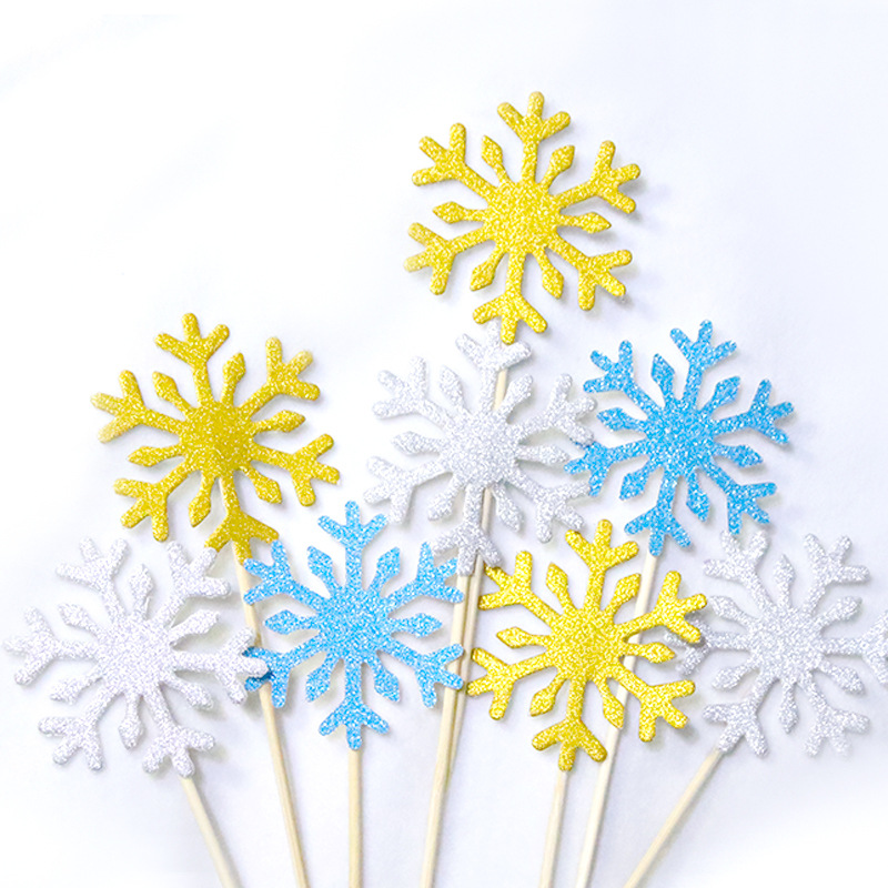 10pcs/set Snowflake Cake Topper Birthday Party Cupcake Toppers  Wedding Baby Shower Christmas Decor Insert Card