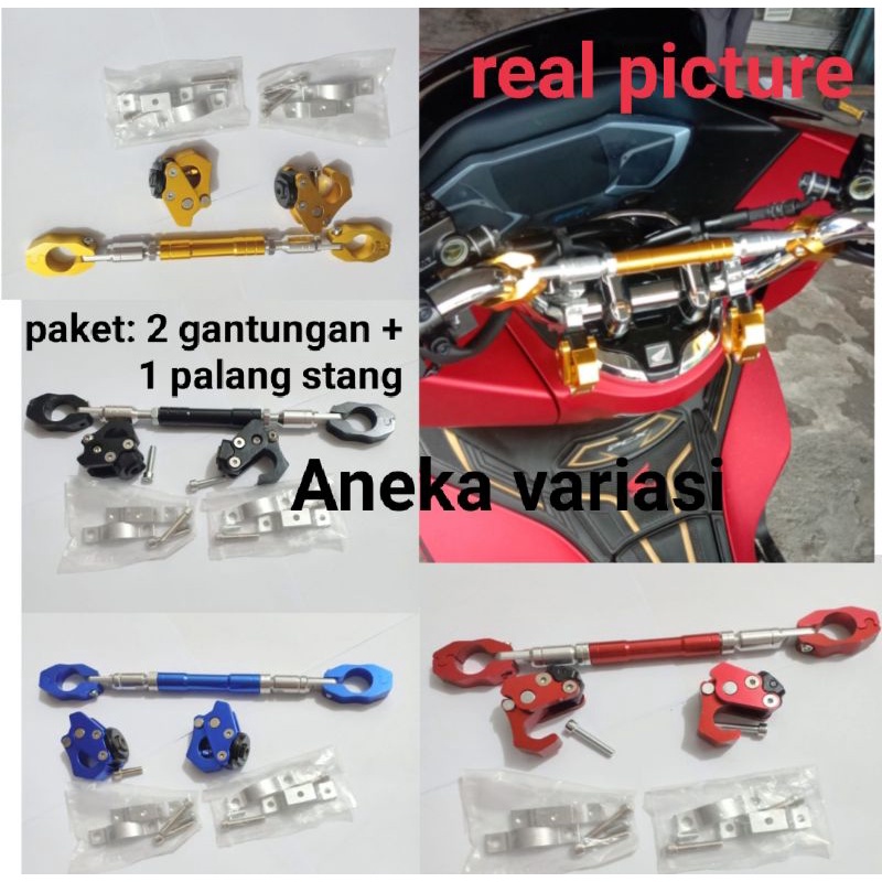 paket 2 pcs gantungan barang pcx + stabilizer stang bisa di setel full CNC