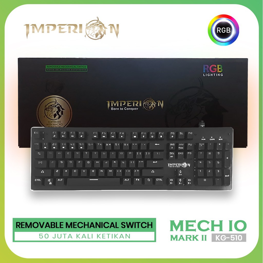 Keyboard gaming mechanical imperion wired usb rgb removable switch macro mech10 mark ii 2 kg-510