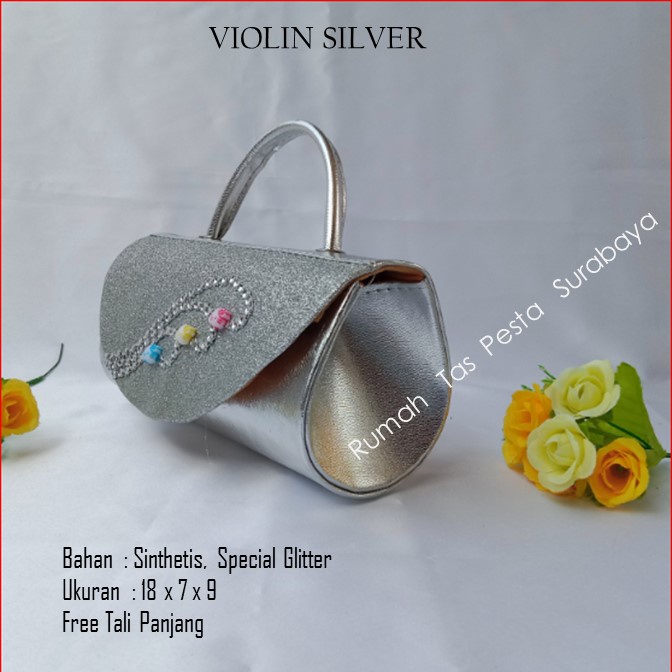 Tas Kekinian,Tas Satin,Tas Clutch,VIOLIN SILVER