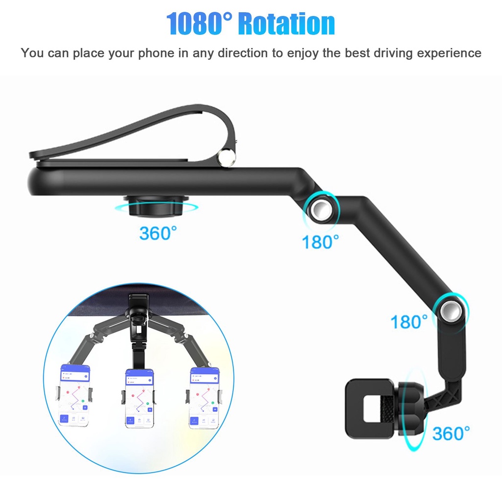 Holder Hp Mobil 6 IN 1 Dudukan Penahan Hape di Meja Rak Lemari Gagang Tongsis Handphone Penjepit henpon universal di stir mobil Sun visor rearview kaca belakang Stand ponsel serbaguna