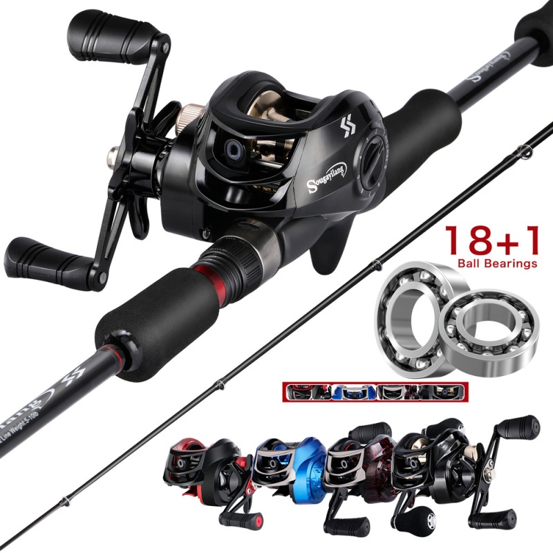 Tongkat Pancing Kombo, Kit Lengkap 1.8m/2.1M Casting Pancingan dengan 18 + 1BB Gulungan Baitcasting dan Aksesoris Memancing Umpan Lembut Dikepang Senar Nilon Flot Set Alat Pancing Kombo COD