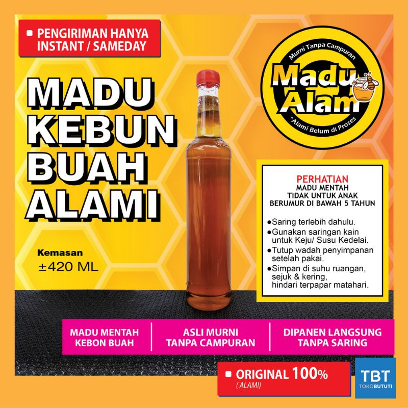 

ORIGINAL 420ml Madu Honey Kebun Buah Alami Asli Sehat Kental Murni Tanpa Saring Botol Bottle Kaca Glass