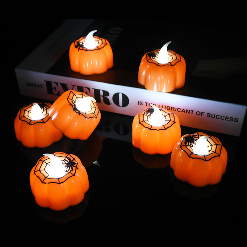 1pc Lampu Lilin LED Bentuk Labu Warna Warm White Untuk Dekorasi Halloween