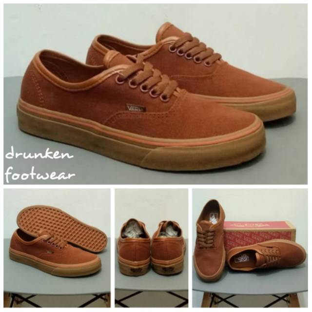 SEPATU VANS AUTHENTIC BROWN GUM - ORIGINAL PREMIUM - COKLAT skate pria wanita sekolah cewe catur