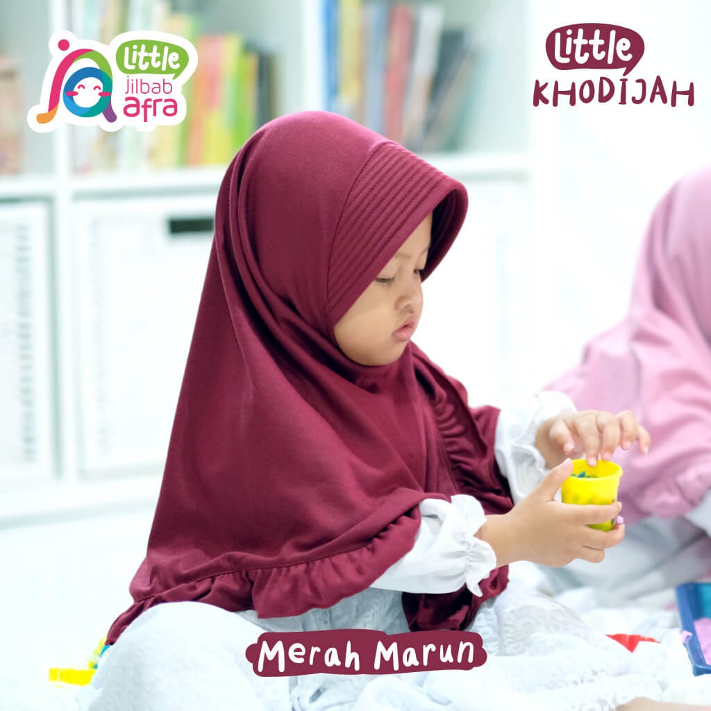 Jilbab Instan Anak Little Khodijah Merah Marun - Little Jilbab Afra - Bahan Kaos, Adem &amp; Lembut