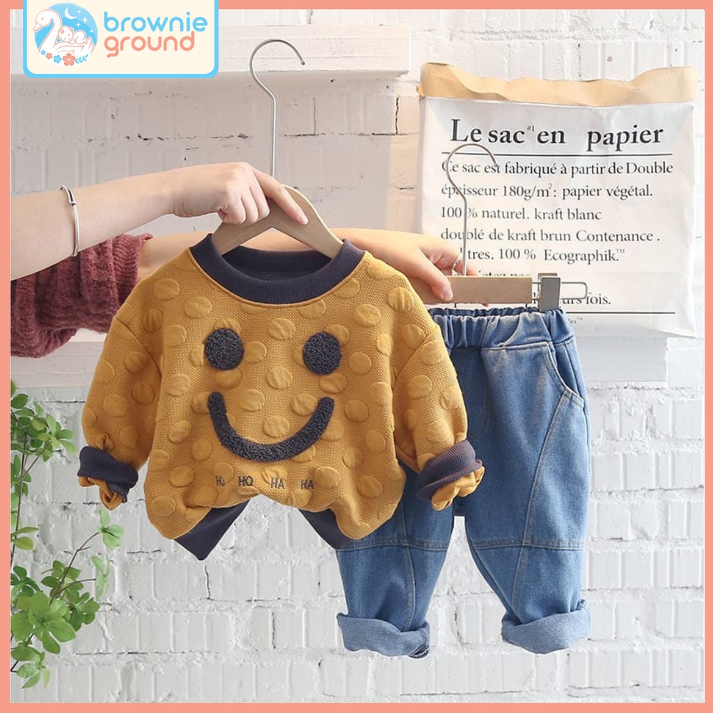 BROWNIEGROUND - Setelan anak 1-5 tahun motif SMILE BROWN / outwear anak lakilaki baju anak IMPOR KOREA