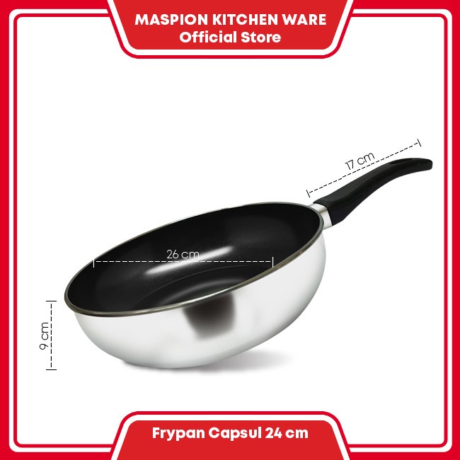 Maspion Frypan Wok Capsule 26 cm - Wajan Stainless Steel Anti Lengket + tutup kaca