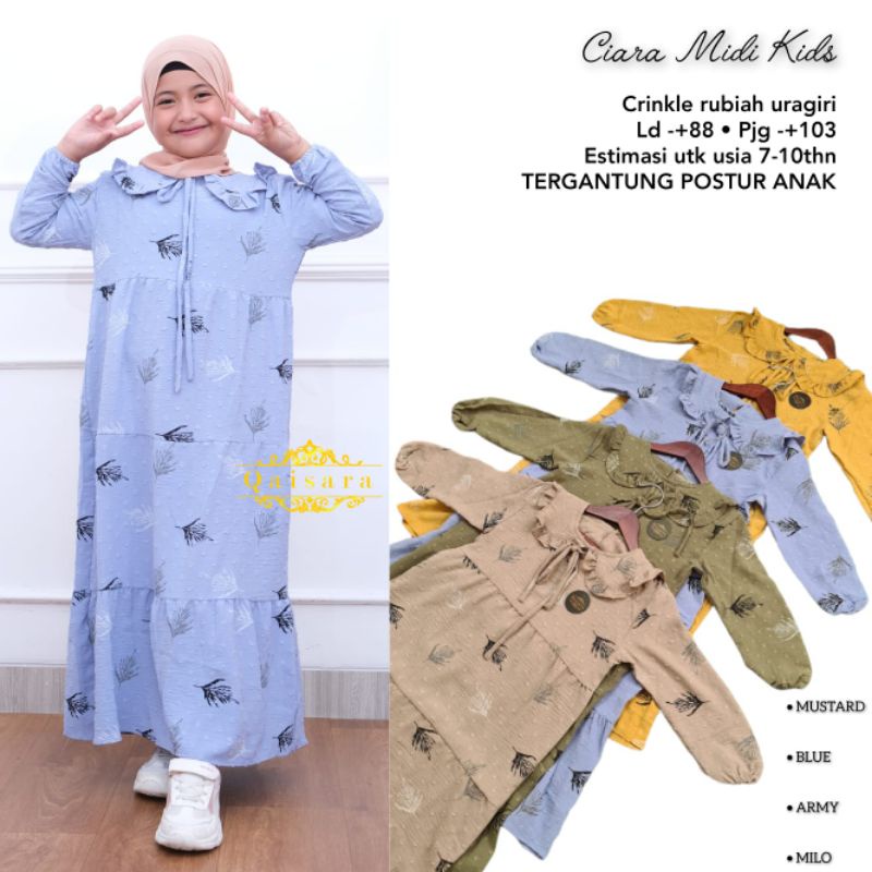 Ciara midi kids-midi dress anak usia 7-10 th bahan crinkle rubiah uragiri
