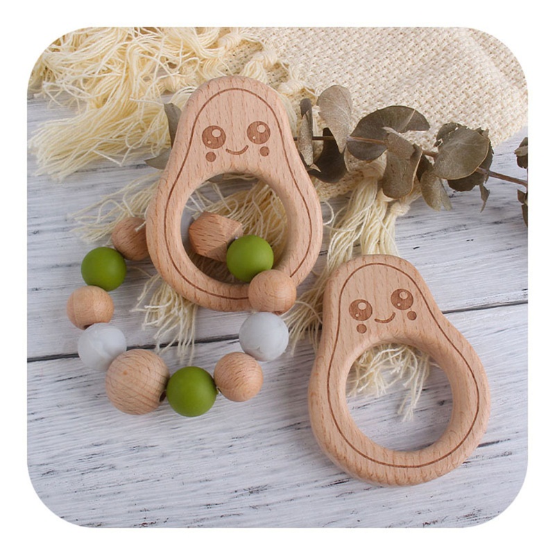 Mary Mainan Teether Bentuk Alpukat Bahan Kayu Bebas BPA Untuk Bayi