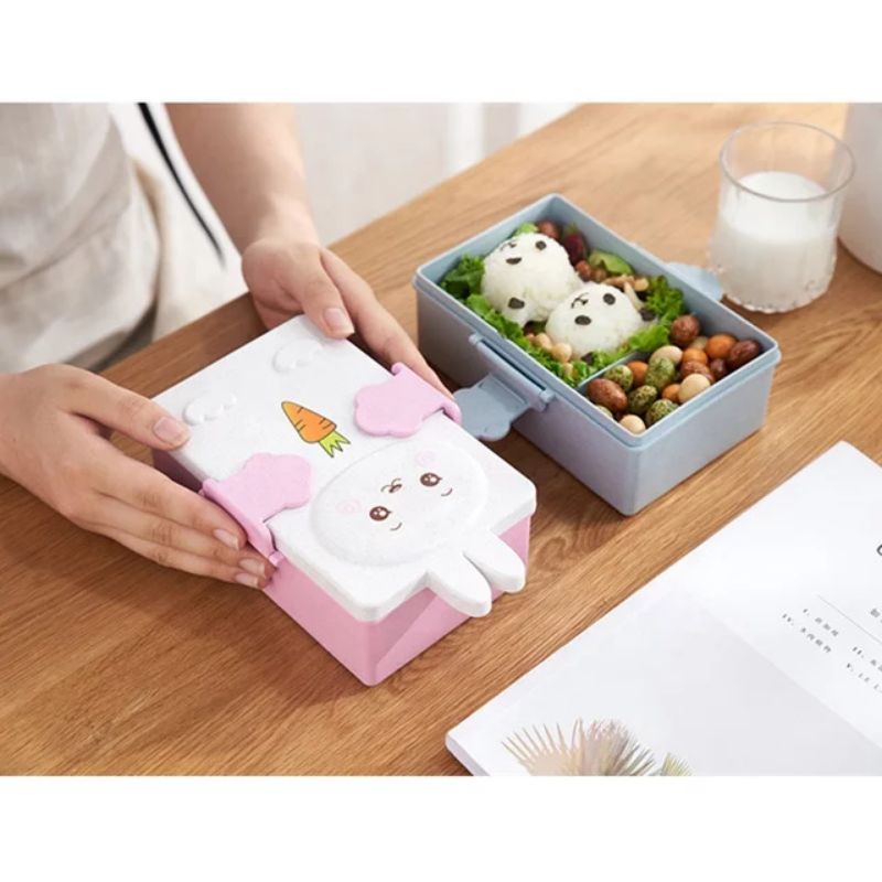 Kids Lunch Box Kotak Makan Anak Kotak Bekal Sendok Garpu Jerami