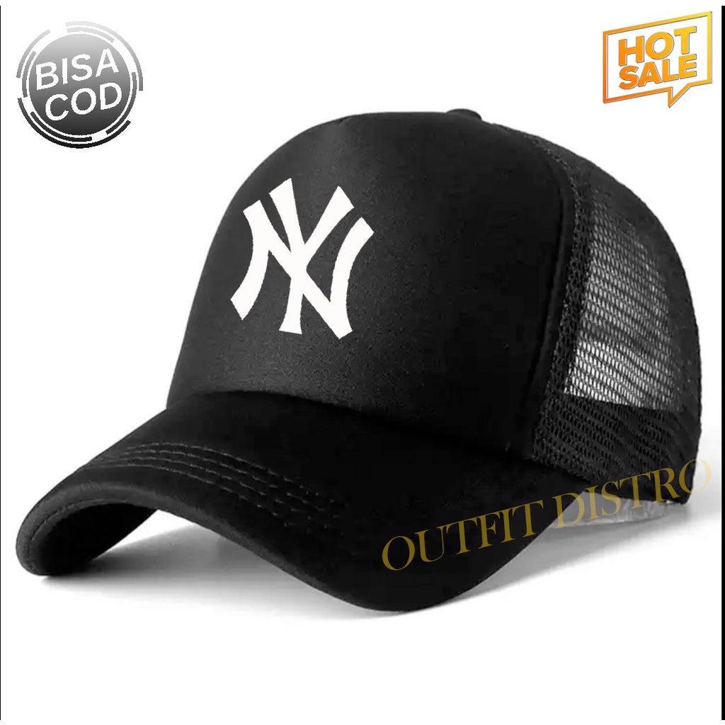 COD Topi distro NY Logo Putih Premium Quality Pria Wanita Distro - Topi Trucker Jaring Good Quality