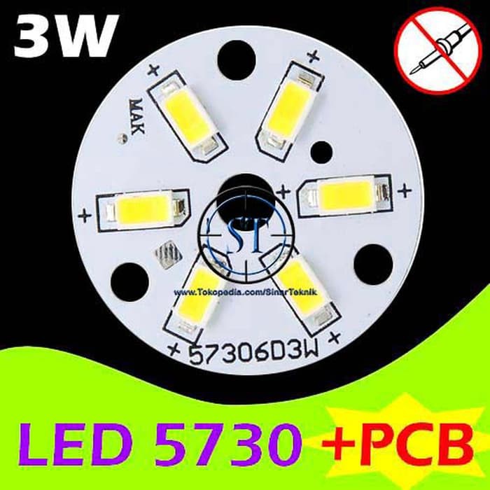 3W LED 5730 SMD Putih + PCB Heatsink Aluminium Lampu Terang Siap Pakai