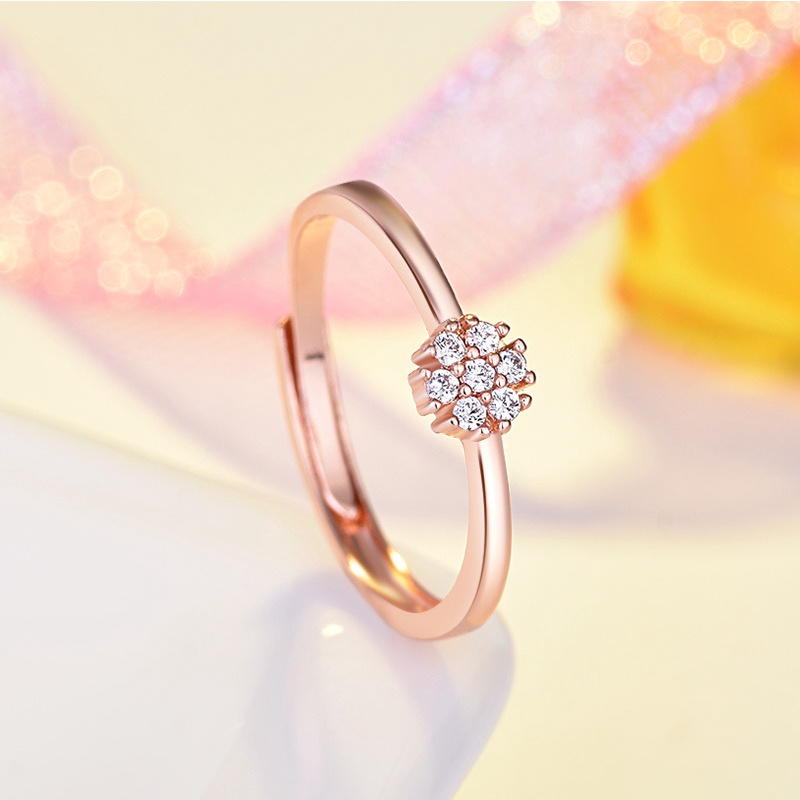 Cincin Rose Gold 18k Model Terbuka Adjustable Hias Berlian Zirconia Untuk Wanita