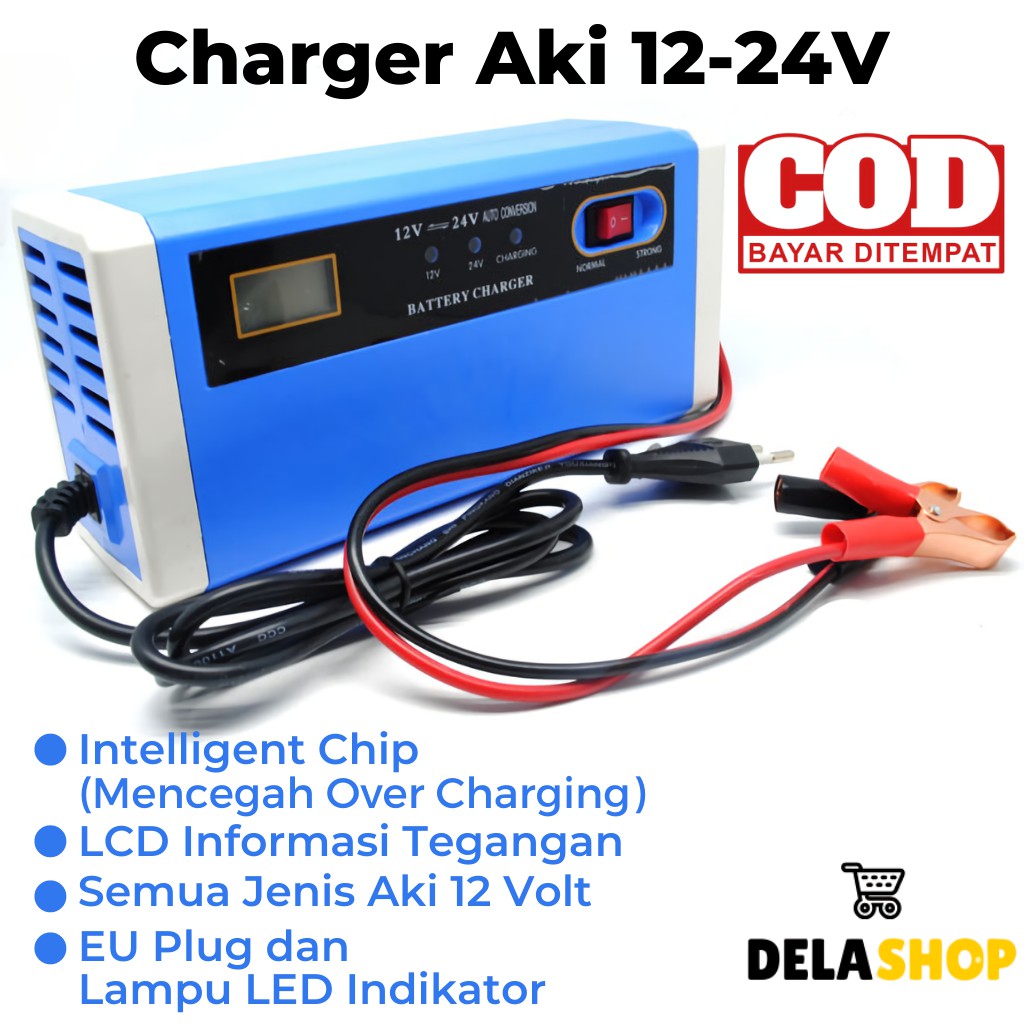 Charger Aki Mobil Motor Portable 12-24V 10A LCD Intelligent Chip