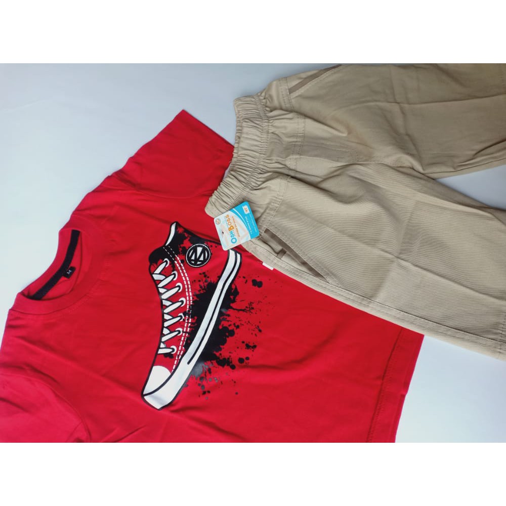 COD BAJU STELAN ANAK LAKI LAKI GAMBAR SEPATU MERAH DAN CINO PENDEK USIA 1-6 TAHUN-3