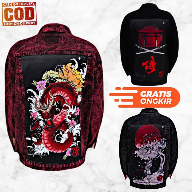 JAKET JEANS WASHING PRINTING MOTIF JAPAN JEPANG ANIME DORAEMON ONE PIECE, JAKET JAPANESE STREETWEAR 