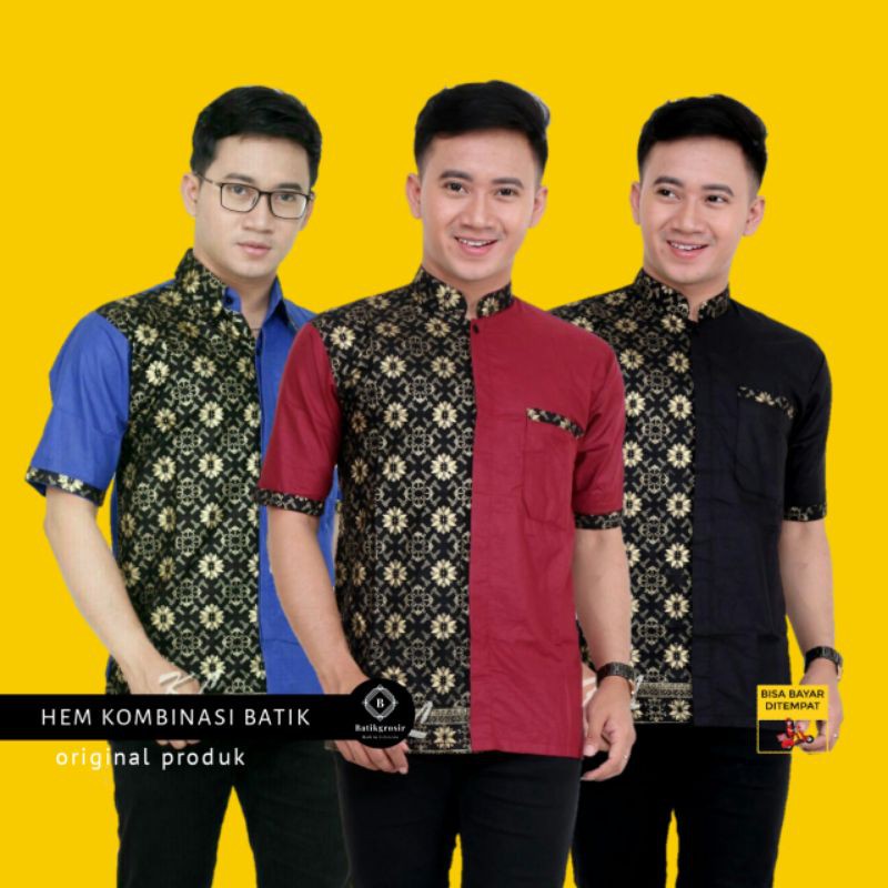 KEMEJA KOMBINASI BATIK | KEMEJA KOMBINASI PRIA | KEMEJA BATIK PRIA | KEMEJA PRIA LENGAN PENDEK