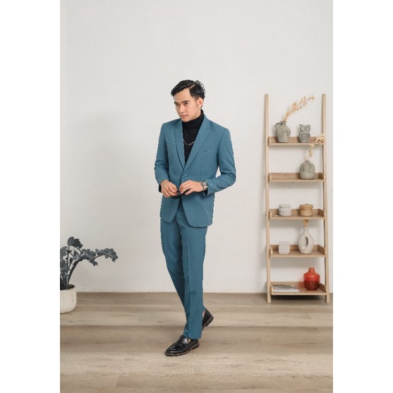 Mubeng - Elegant Jas Slimfit Midnight Green (Free Cover Jas)