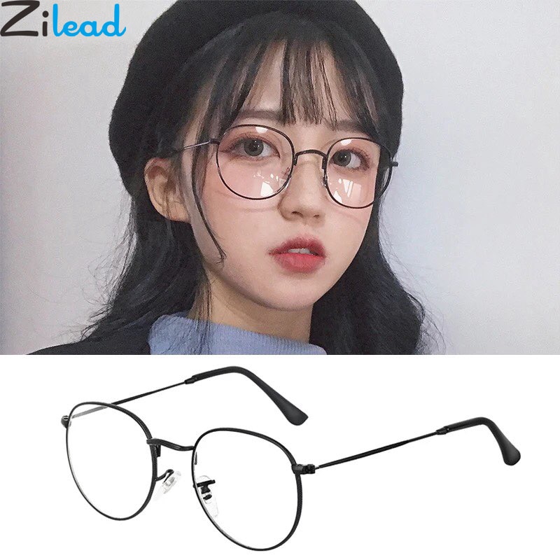 [Bayar di Tempat]Kacamata Wanita Lensa Rangka Transparan Retro Vintage Metal Frame Eyeglasses-HAILIE