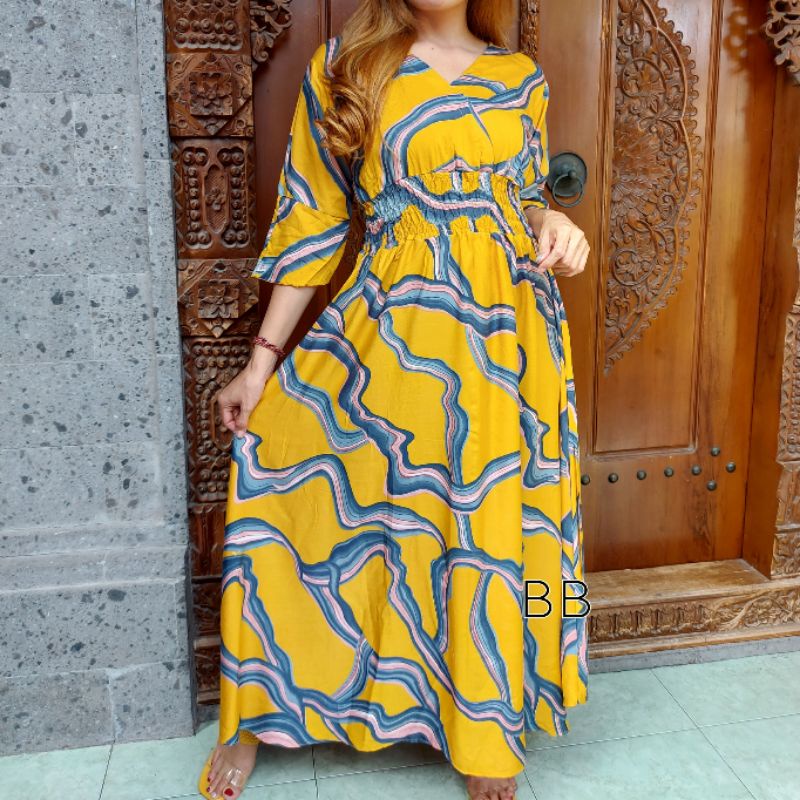 GAMIS BALI / DRES MOZA ( lengan lonceng)-Vanesa kuning