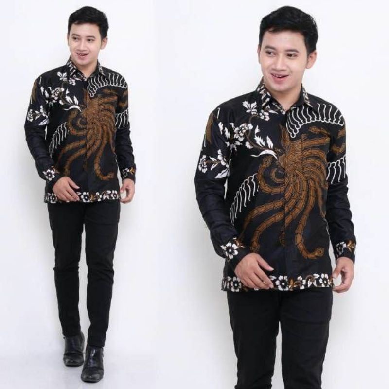 Baju batik Pria Slimfit Big Size M L XL XXL Atasan Kemeja Batik Lengan Panjang Original