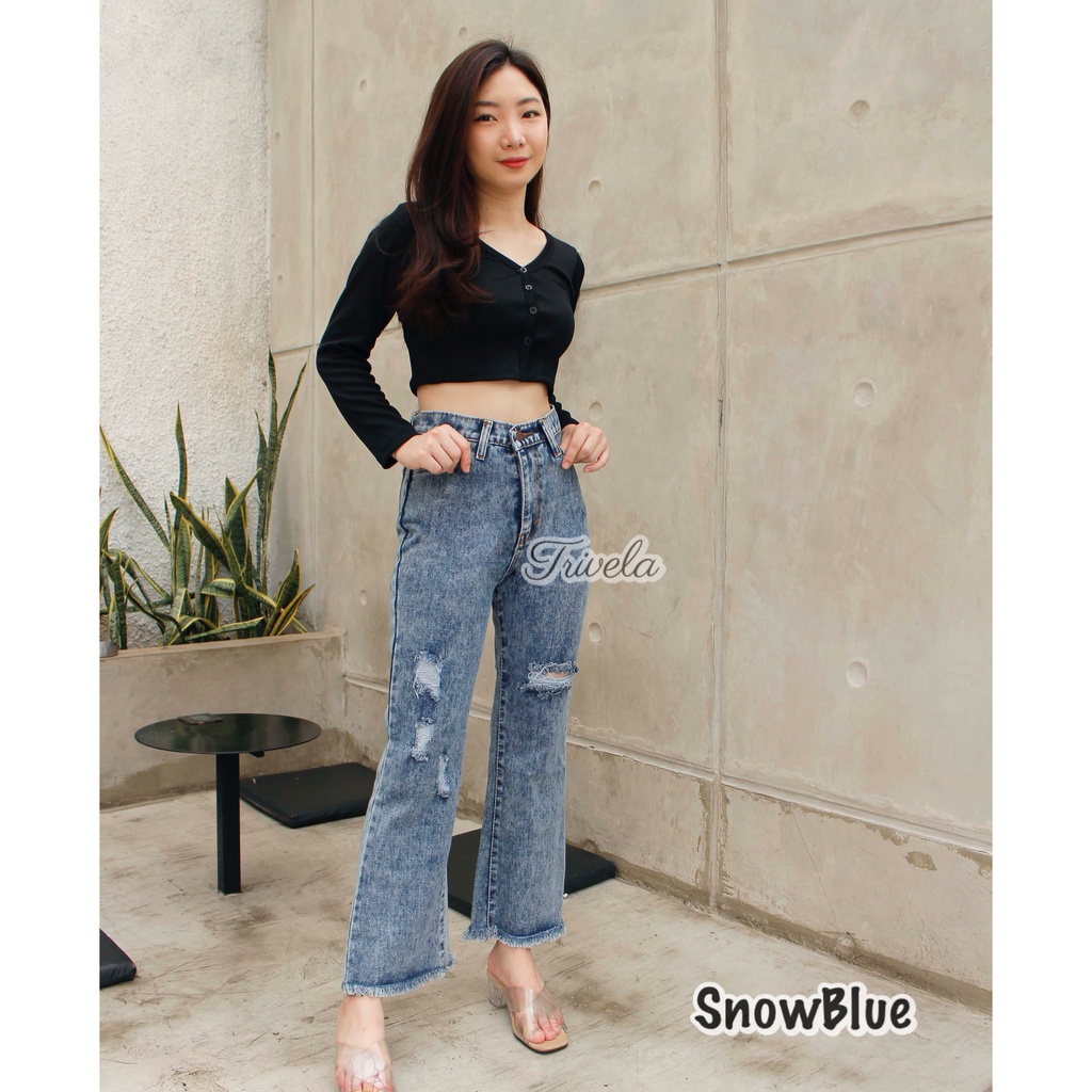 Boyfriend Cutbray Tulang Sobek / Cutbray Ripped / Boyfriend Jeans Wanita / Catlyn 27-34