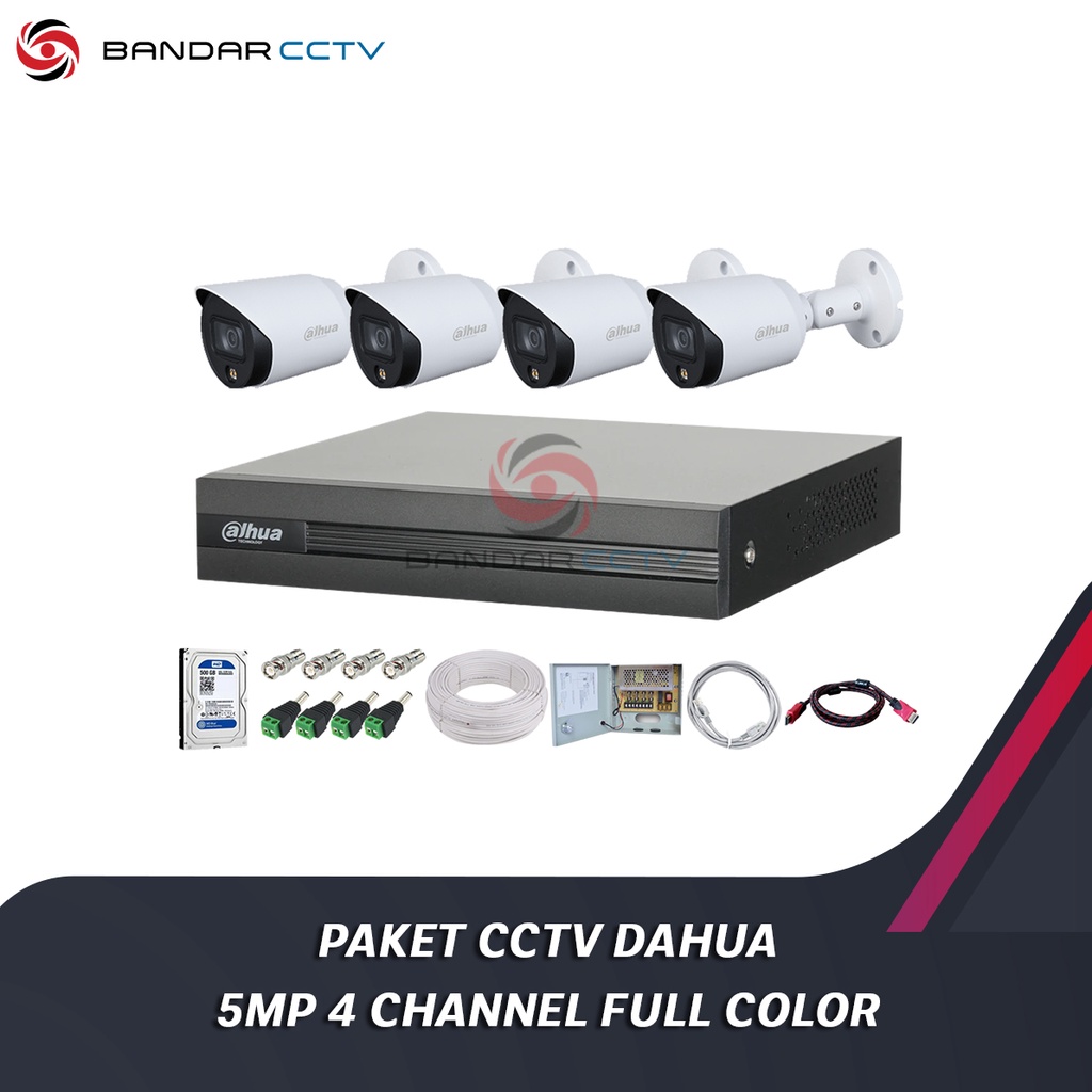 Paket CCTV Outdoor Camera Full Color Dahua 5MP 4 Channel