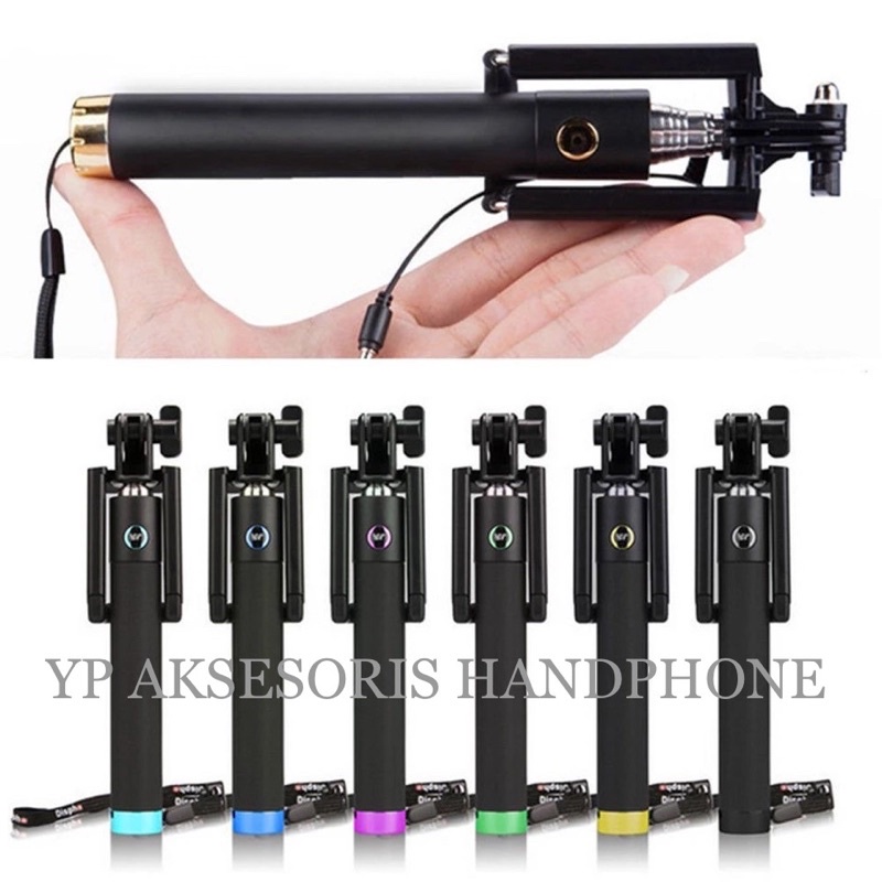 Tongsis HP Selfi Stick Lipat Full Black Selfie Stik Universal Handphone