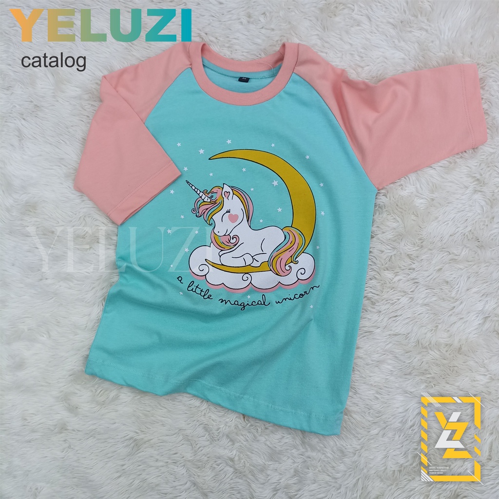 KAOS BAJU ANAK RAGLAN UNICORN TOSCA PINK YELUZI