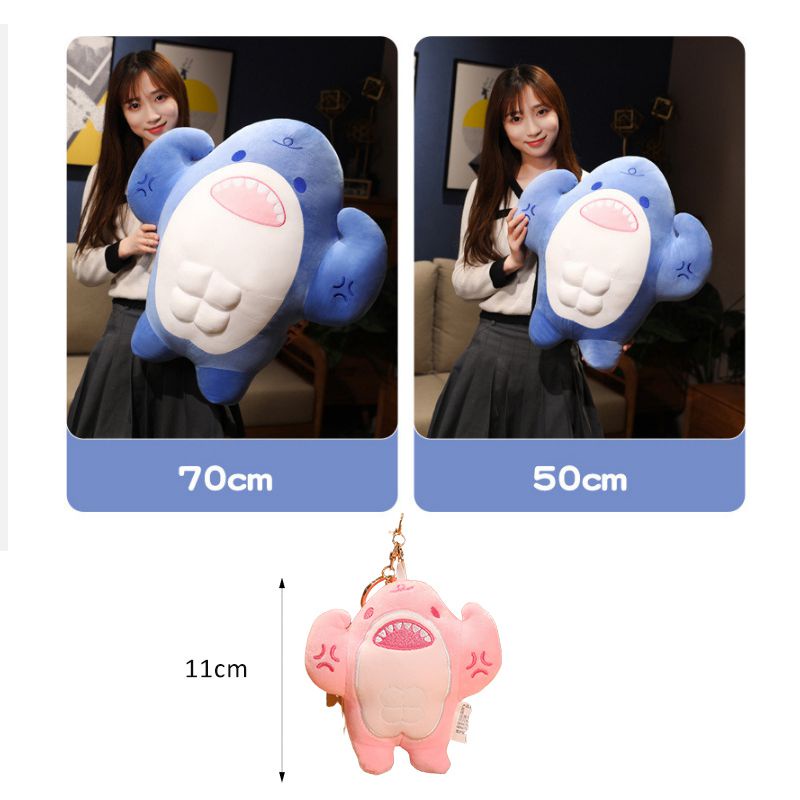 50/70cm Cute Muscle Shark Plush Toy Fun Soft Stuffed Doll Pillow Pendant Kids Gift