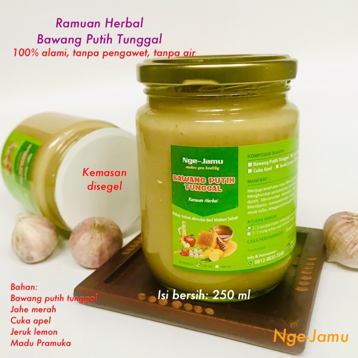 

Jus Herbal Bawang Putih Tunggal, Jahe Merah, Lemon, Madu, Cuka Apel