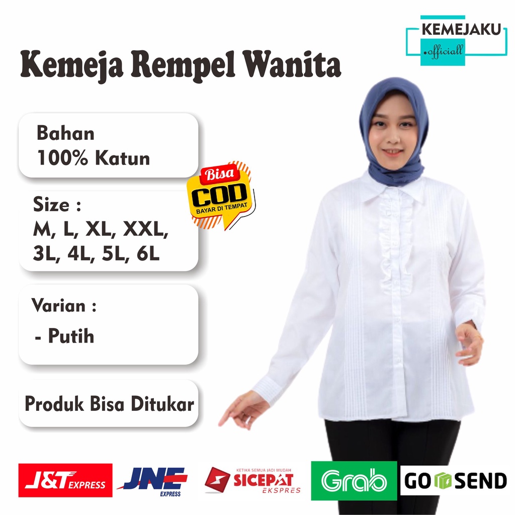 Kemejaku Kemeja Putih Rempel Polos Wanita Baju Kantor Cewek Formal Atasan Kerja cewe Bahan Katun