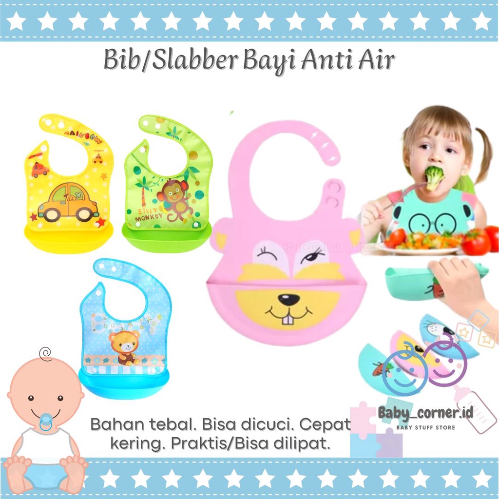 Celemek Makan Bayi Waterproof Anti Air Full Silicone | Bib Slabber Apron Bayi | Slaber Pastel