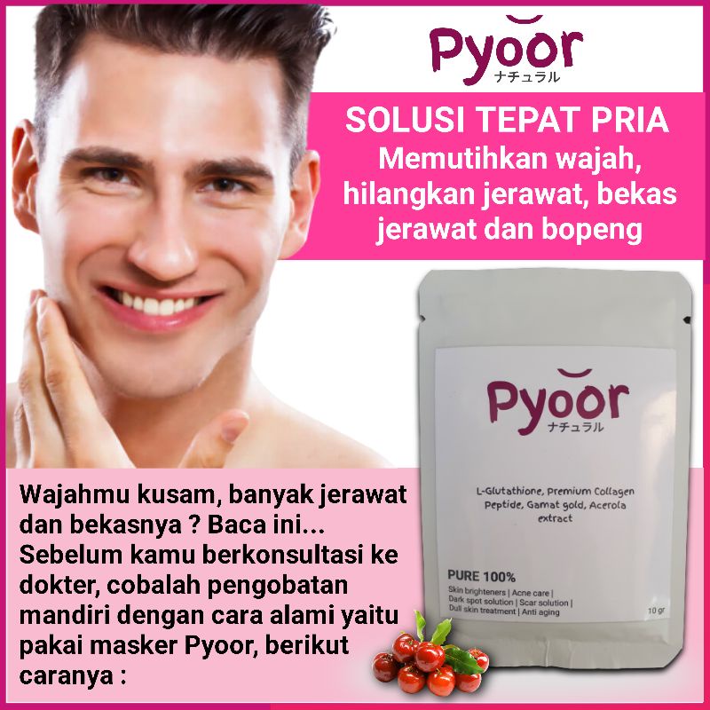 Perawatan Wajah Pria Masker Bubuk Organik Pencerah Wajah Penghilang Jerawat Dan Bruntusan Ampuh 10gr