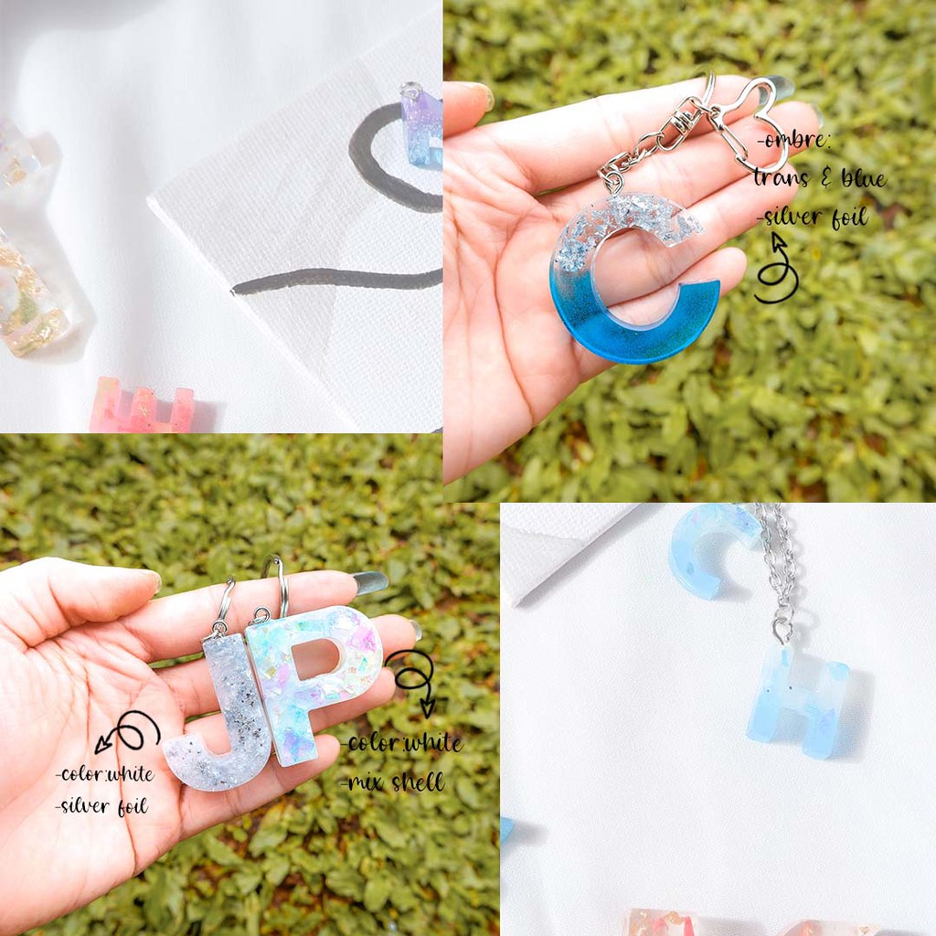 (COLOR)GANTUNGAN KUNCI/TAS CUSTOM INITIALS KEYCHAIN RESIN ALPHABET WARNA