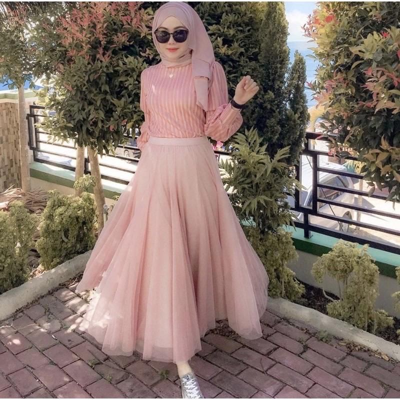 (Bisa cod) Rok tutu panjang import / Rok panjang / Rok tutu belah 8-Pink 1659