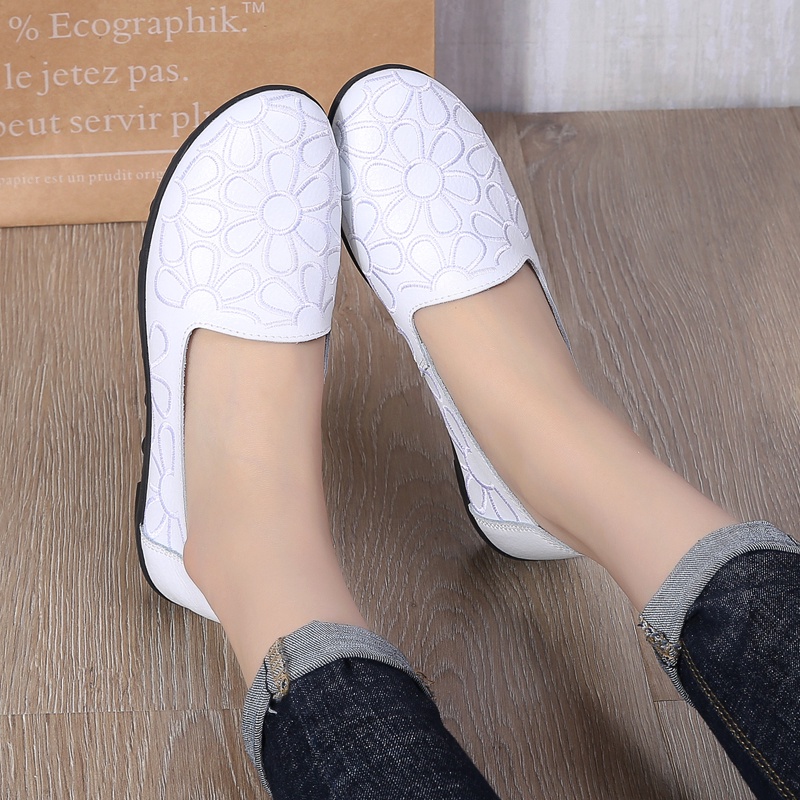 100% KULIT ASLI Kekinian Lembut Bernapas Sepatu Kerja Wanita Nyaman Sepatu Cewek Santai Wanita Flatshoes 083