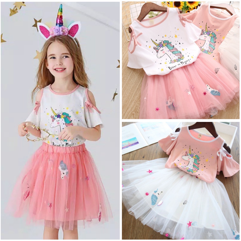 SSP3-Baju Anak Unicorn Setelan Set Perempuan Rok Tutu