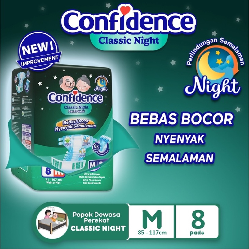 Popok Dewasa Perekat Celana CONFIDENCE Classic Day / Night M8/L7/XL6 Diaper Untuk Dewasa Lansia Ibu 