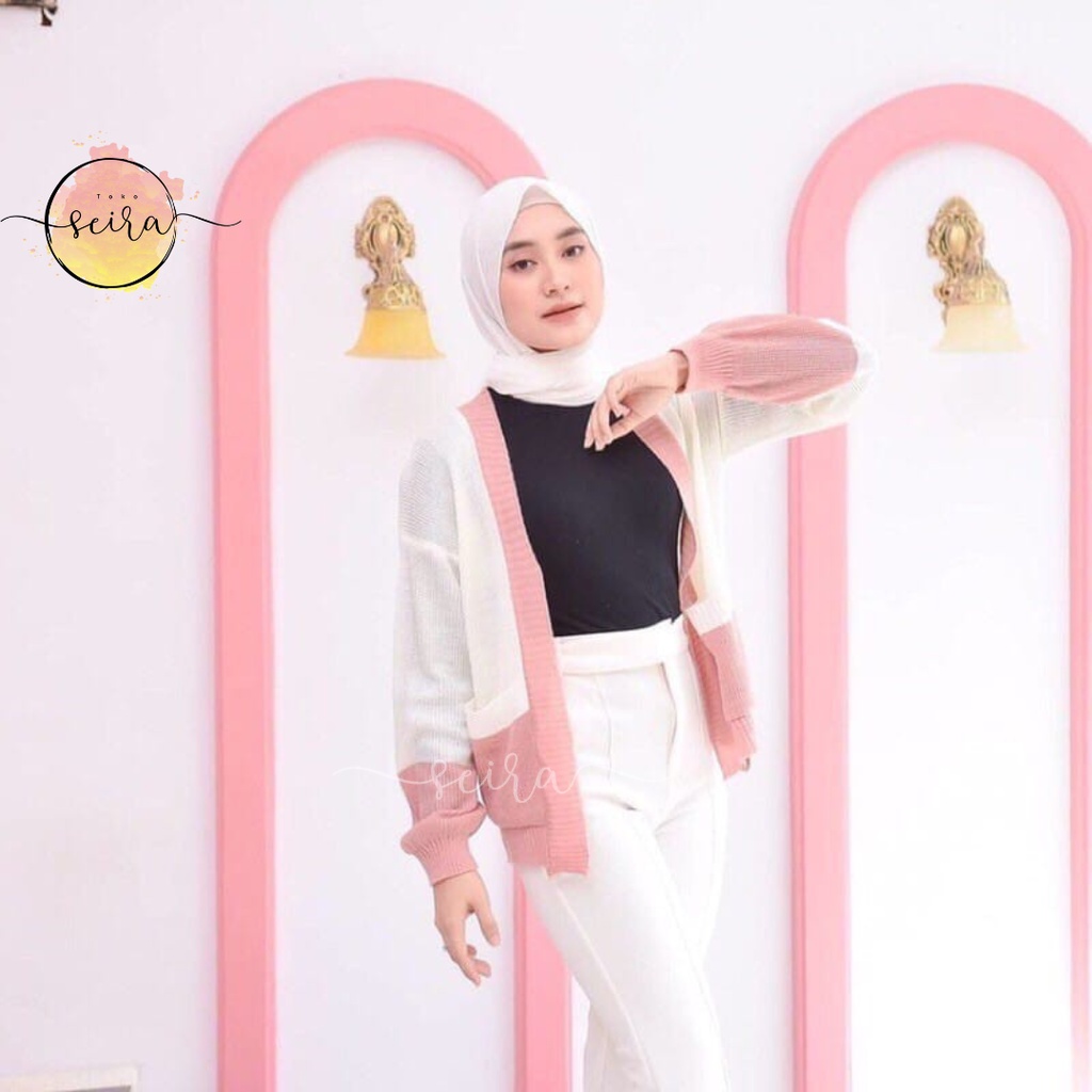 [BISA COD] Manda Outer Cardy 2 Tone / Sweater Wanita / Cardigan Rajut / Outer Wanita / Knit Cardigan / Outer Rajut / Manda Cardi