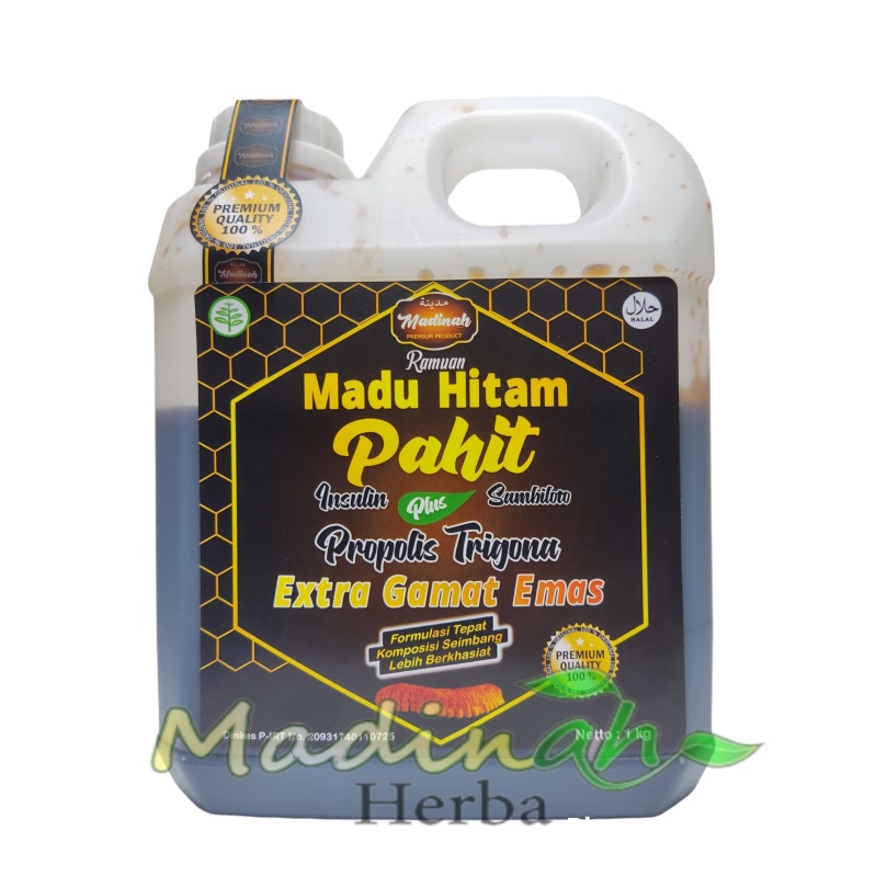 Madu Hitam Pahit Gamat Gold Insulin plus Sambiloto l Propolis Trigona &amp; Ekstra Gamat Emas l Premium Quality 100%