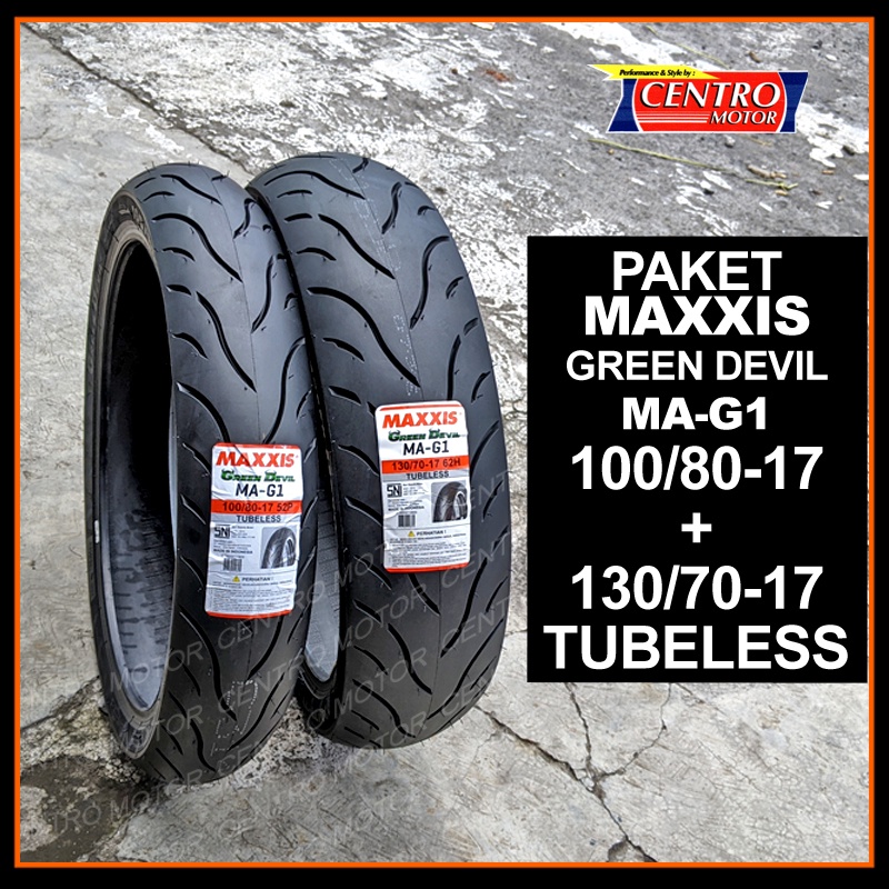 PAKET MAXXIS GREEN DEVIL 100/80+130/70 RING 17.BAN TUBELESS SOFT COMPOUND. GRIP MAXIMAL.