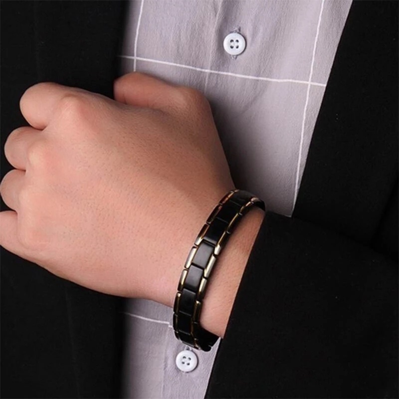 [ New Mens  Black Gold Punk Stainless Steel  Bracelet Bangle  ] [  Twisted Magnetic Bracelet ]