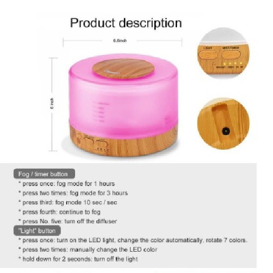 Aroma Diffuser 500ML Ultrasonic Aroma Humidifier 7 Color New Model Remote motif kayu