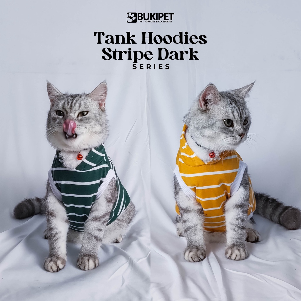 baju kucing anjing kelinci monyet lucu cowok cewek aksesoris hewan kecil - TANK HOODIE STRIPE DARK