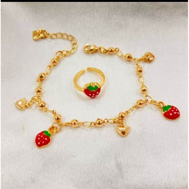 Set perhiasan anak strawberry merah gold