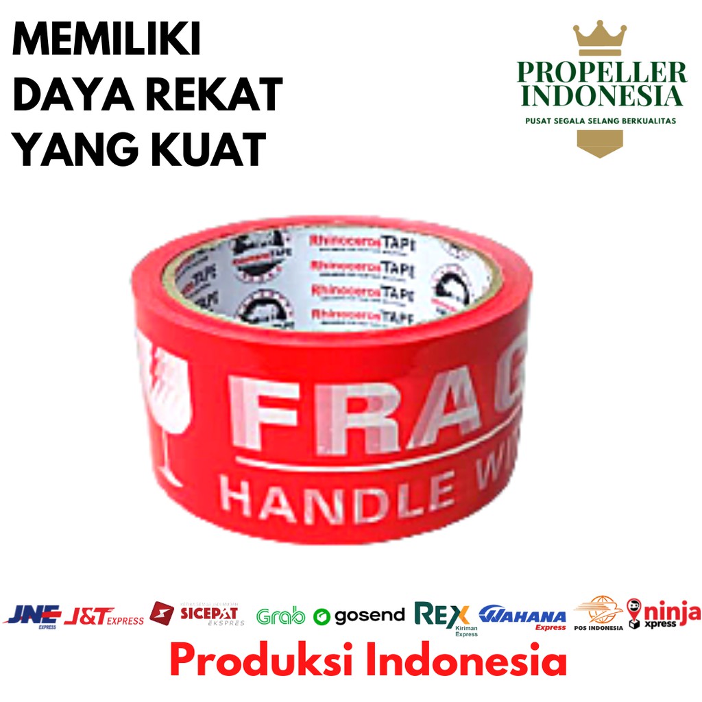 Lakban Fragile RHINOCEROS Tape Selotip Isolasi Fragile 48MMx50YARD
